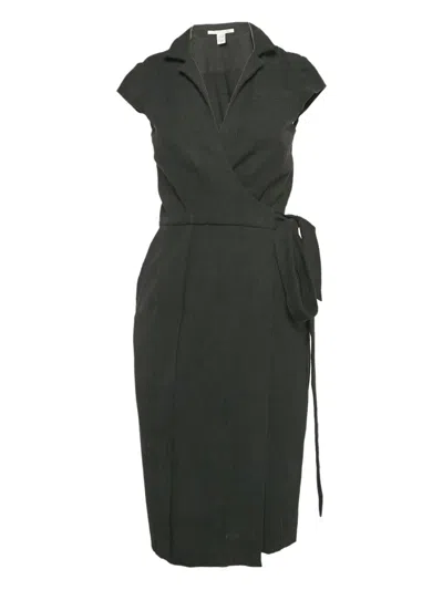 Pre-owned Diane Von Furstenberg Vintage Wrap Midi Dress In Black