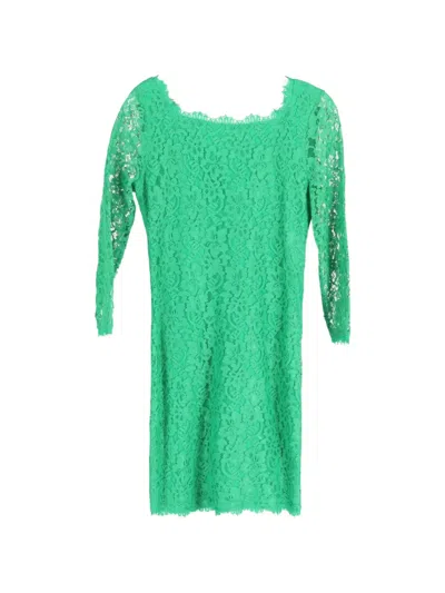 Pre-owned Diane Von Furstenberg Vintage Zarita Long-sleeve Lace Dress In Green