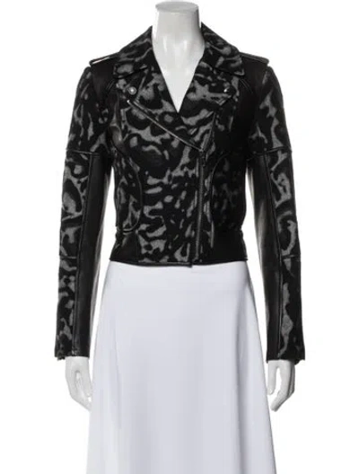 Pre-owned Diane Von Furstenberg Virgin Wool Animal Print Jacket In Black