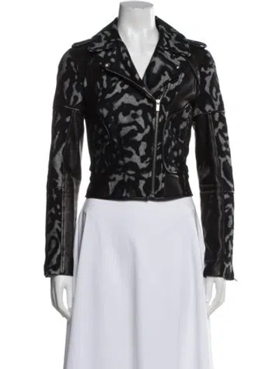 Pre-owned Diane Von Furstenberg Virgin Wool Printed Biker Jacket In Black