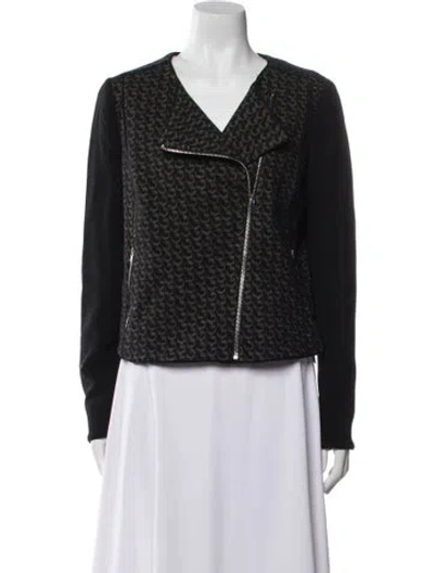 Pre-owned Diane Von Furstenberg Virgin Wool Tweed Pattern Biker Jacket In Black