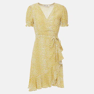 Pre-owned Diane Von Furstenberg Viscose Mini Dress L In Yellow