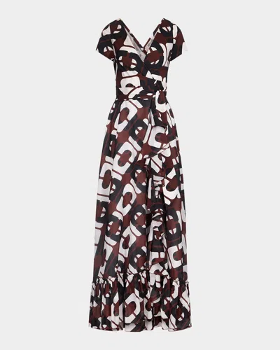Diane Von Furstenberg Vivianna Geometric-print Maxi Wrap Dress In Giant Cane Link Brown