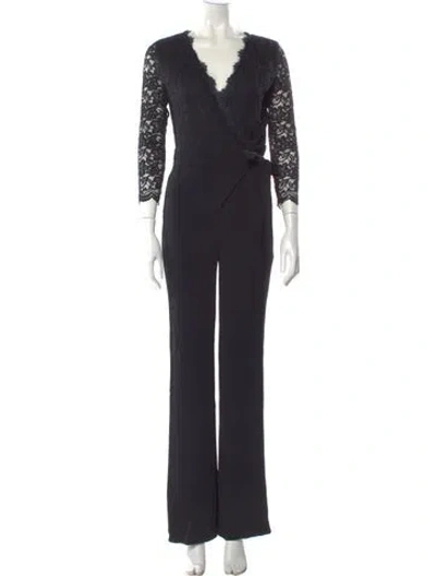 Pre-owned Diane Von Furstenberg V-neck Jumpsuit In Black