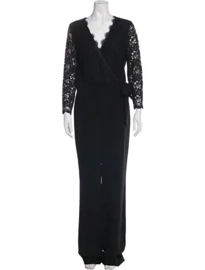 Pre-owned Diane Von Furstenberg V-neck Jumpsuit In Black