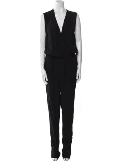 Pre-owned Diane Von Furstenberg V-neck Jumpsuit In Black