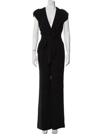 Pre-owned Diane Von Furstenberg V-neck Jumpsuit In Black
