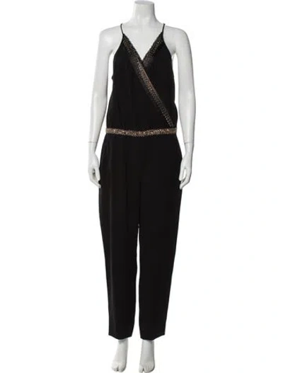 Pre-owned Diane Von Furstenberg V-neck Jumpsuit In Black