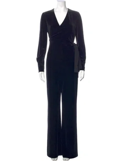 Pre-owned Diane Von Furstenberg V-neck Jumpsuit In Black