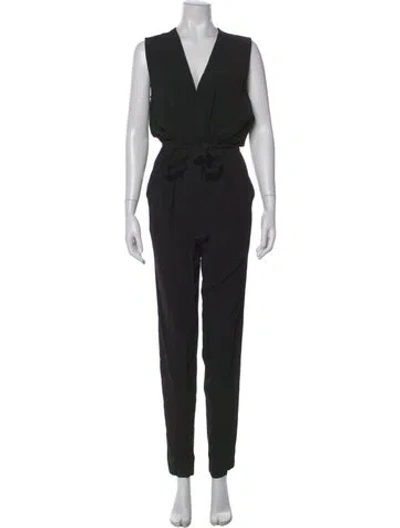 Pre-owned Diane Von Furstenberg V-neck Jumpsuit In Black