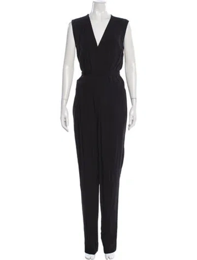 Pre-owned Diane Von Furstenberg V-neck Jumpsuit In Black