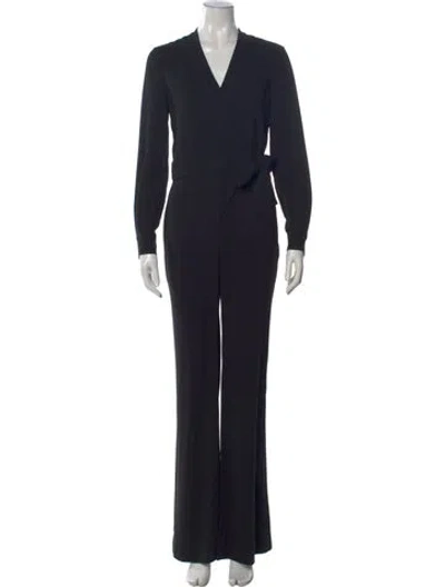 Pre-owned Diane Von Furstenberg V-neck Jumpsuit In Black