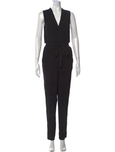 Pre-owned Diane Von Furstenberg V-neck Jumpsuit In Black