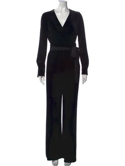 Pre-owned Diane Von Furstenberg V-neck Jumpsuit In Black