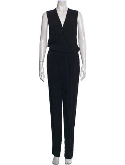 Pre-owned Diane Von Furstenberg V-neck Jumpsuit In Black