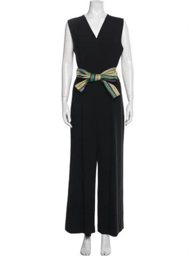 Pre-owned Diane Von Furstenberg V-neck Jumpsuit In Black