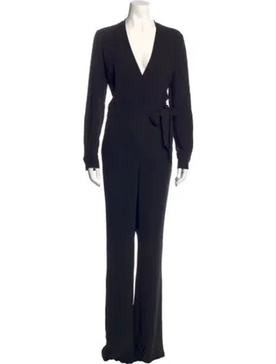 Pre-owned Diane Von Furstenberg V-neck Jumpsuit In Black