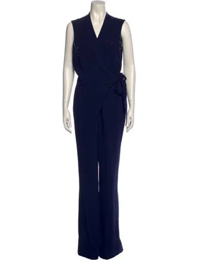 Pre-owned Diane Von Furstenberg V-neck Jumpsuit In Blue
