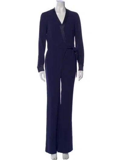 Pre-owned Diane Von Furstenberg V-neck Jumpsuit In Blue
