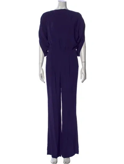 Pre-owned Diane Von Furstenberg V-neck Jumpsuit In Blue