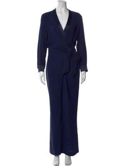 Pre-owned Diane Von Furstenberg V-neck Jumpsuit In Blue