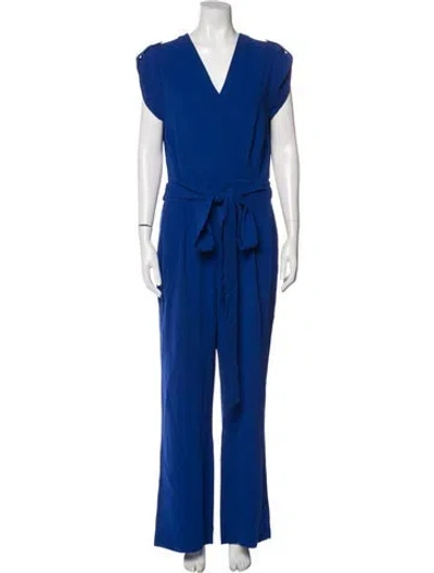 Pre-owned Diane Von Furstenberg V-neck Jumpsuit In Blue
