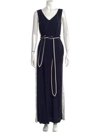Pre-owned Diane Von Furstenberg V-neck Jumpsuit In Blue