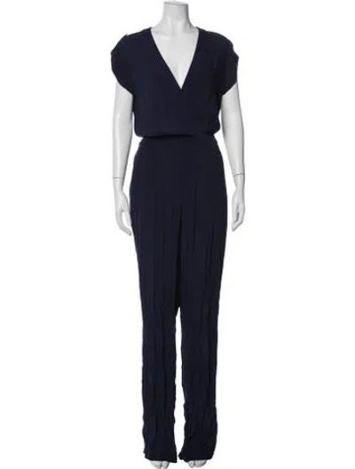Pre-owned Diane Von Furstenberg V-neck Jumpsuit In Blue