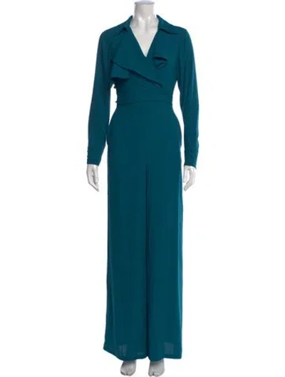 Pre-owned Diane Von Furstenberg V-neck Jumpsuit In Blue