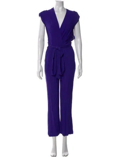 Pre-owned Diane Von Furstenberg V-neck Jumpsuit In Purple