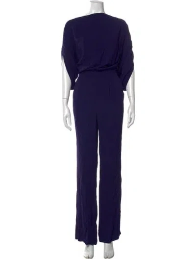 Pre-owned Diane Von Furstenberg V-neck Jumpsuit In Purple