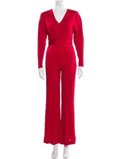 Pre-owned Diane Von Furstenberg V-neck Jumpsuit In Red