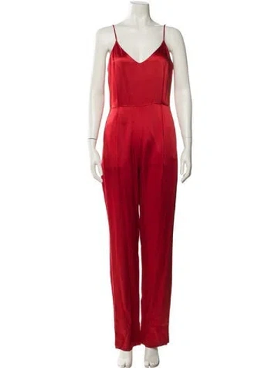 Pre-owned Diane Von Furstenberg V-neck Jumpsuit In Red