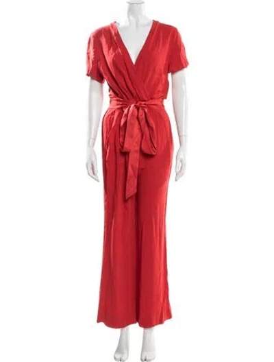 Pre-owned Diane Von Furstenberg V-neck Jumpsuit In Red