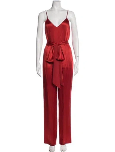 Pre-owned Diane Von Furstenberg V-neck Jumpsuit In Red