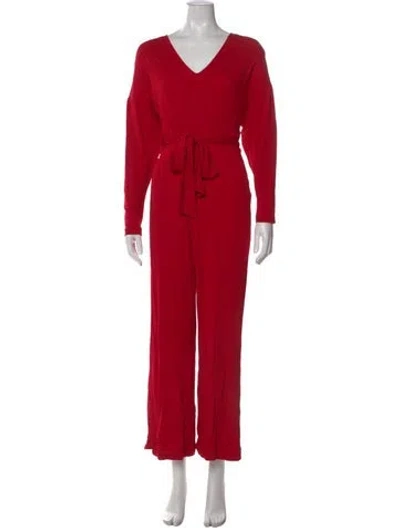 Pre-owned Diane Von Furstenberg V-neck Jumpsuit In Red