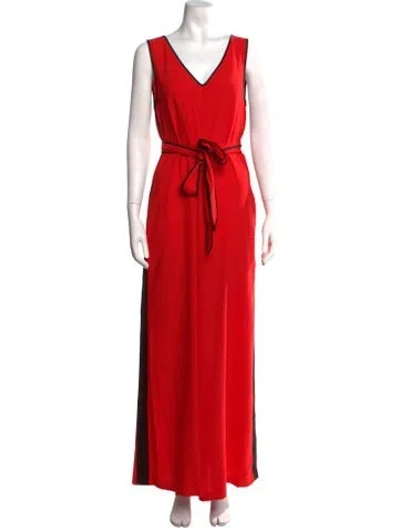 Pre-owned Diane Von Furstenberg V-neck Jumpsuit In Red