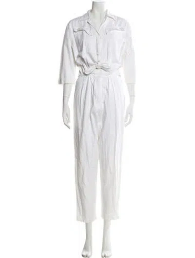 Pre-owned Diane Von Furstenberg V-neck Jumpsuit In White