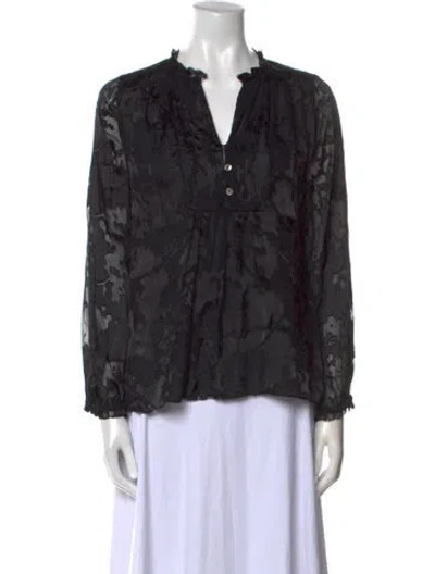 Pre-owned Diane Von Furstenberg V-neck Long Sleeve Blouse In Black