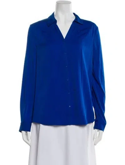 Pre-owned Diane Von Furstenberg V-neck Long Sleeve Blouse In Blue