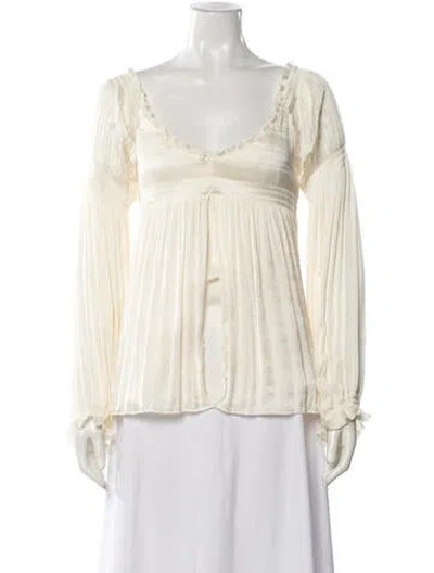 Pre-owned Diane Von Furstenberg V-neck Long Sleeve Blouse In White