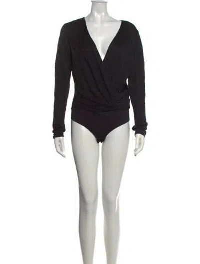 Pre-owned Diane Von Furstenberg V-neck Long Sleeve Bodysuit In Black
