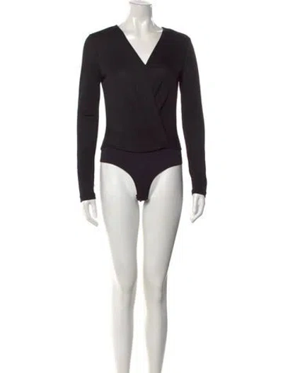 Pre-owned Diane Von Furstenberg V-neck Long Sleeve Bodysuit In Black