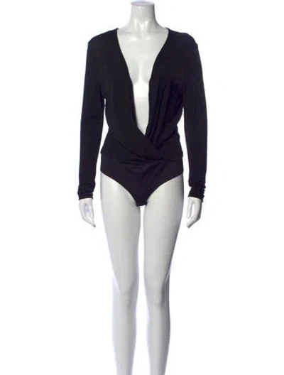Pre-owned Diane Von Furstenberg V-neck Long Sleeve Bodysuit In Black