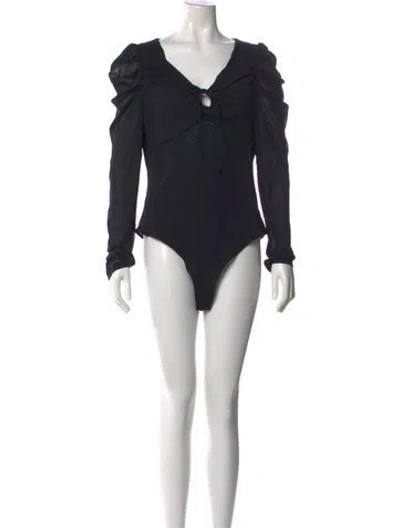 Pre-owned Diane Von Furstenberg V-neck Long Sleeve Bodysuit In Black