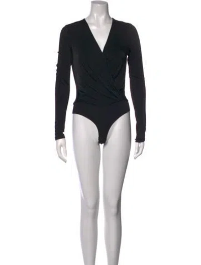 Pre-owned Diane Von Furstenberg V-neck Long Sleeve Bodysuit In Black