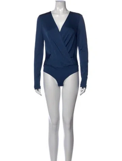Pre-owned Diane Von Furstenberg V-neck Long Sleeve Bodysuit In Blue