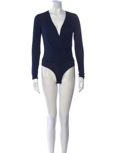 Pre-owned Diane Von Furstenberg V-neck Long Sleeve Bodysuit In Blue