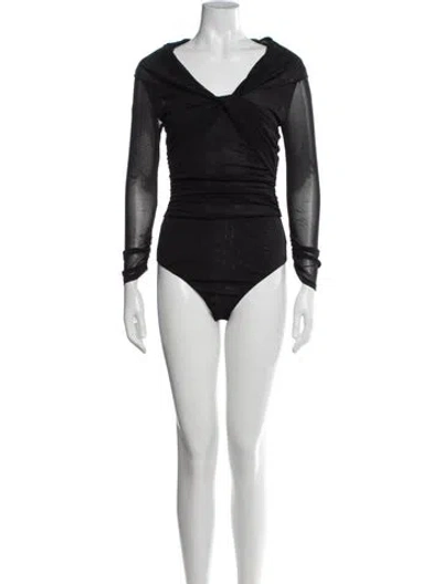 Pre-owned Diane Von Furstenberg V-neck Long Sleeve Bodysuit In Blue