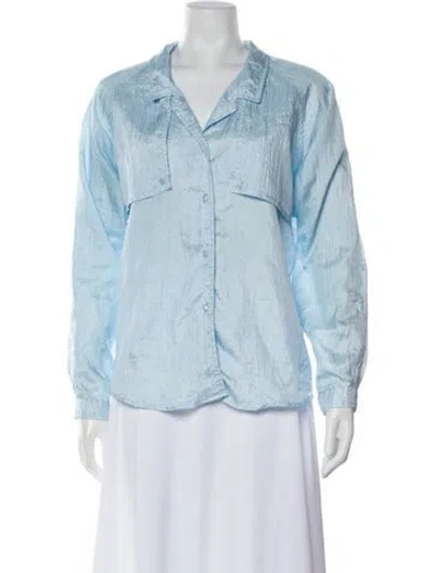 Pre-owned Diane Von Furstenberg V-neck Long Sleeve Button-up Top In Blue